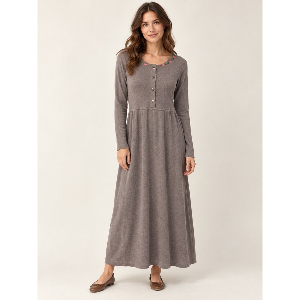 Star Wear Maxi Dress Womens S Cottagecore Waffle Knit Cotton Floral Henley Taupe